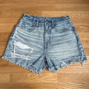 American Eagle 90s Boyfriend Highest Rise Denim Jean Short Distressed Light Blue